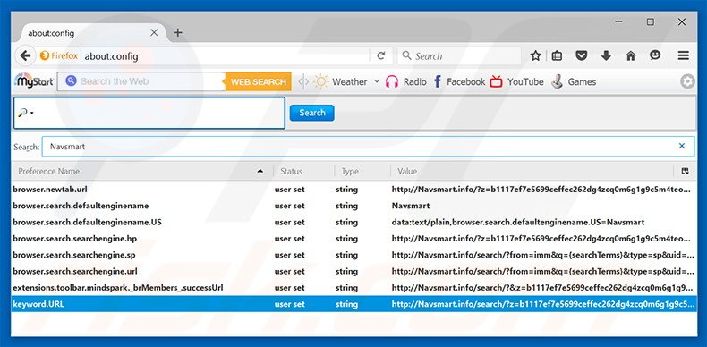 Verwijder navsmart.info als standaard zoekmachine in Mozilla Firefox