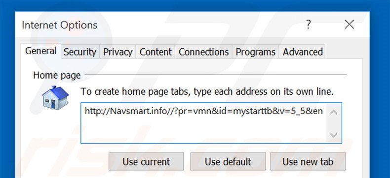 Verwijder navsmart.info als startpagina in Internet Explorer