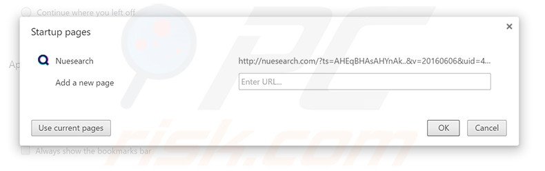 Verwijder nuesearch.com als startpagina in Google Chrome
