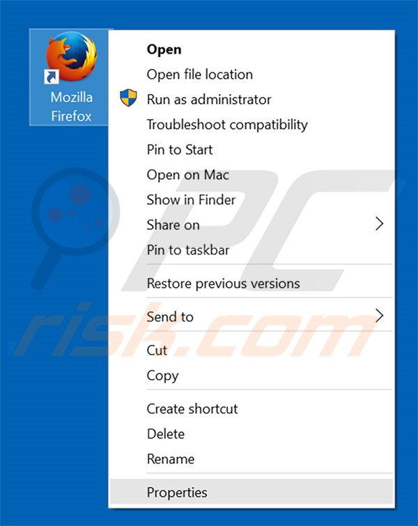 Verwijder nuesearch.com als snelkoppeling naar de Mozilla Firefox snelkoppeling stap 1