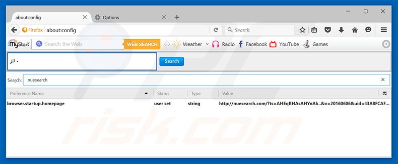 Verwijder nuesearch.com als standaard zoekmachine in Mozilla Firefox