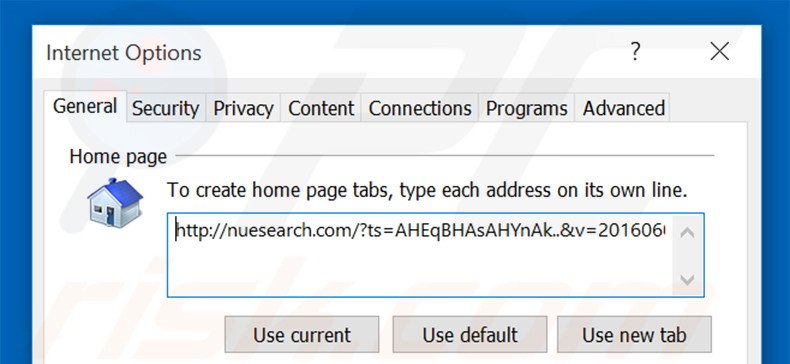 Verwijder nuesearch.com als startpagina in Internet Explorer