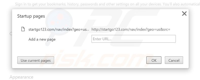 Verwijder startgo123.com als startpagina in Google Chrome