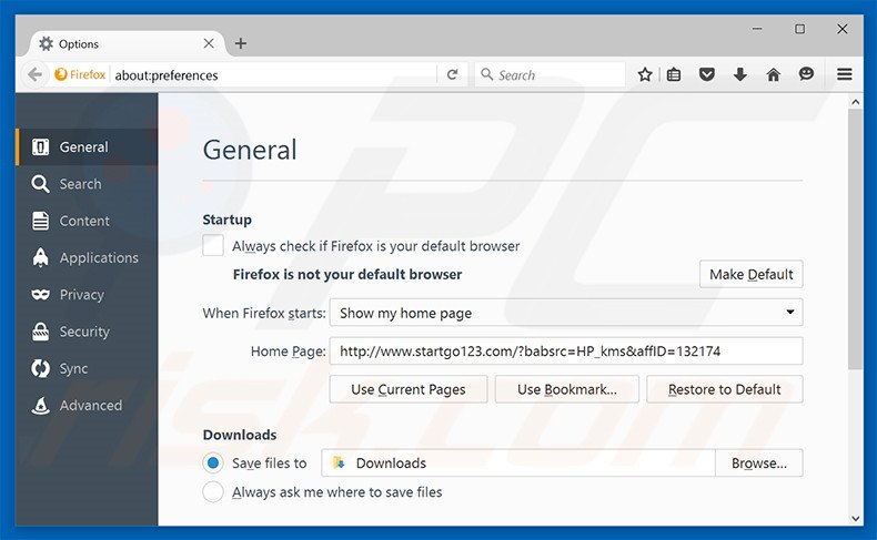 Verwijder startgo123.com als Mozilla Firefox startpagina