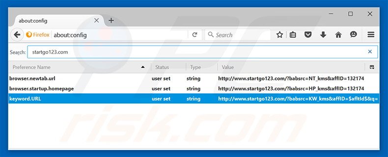 Verwijder startgo123.com als standaard zoekmachine in Mozilla Firefox
