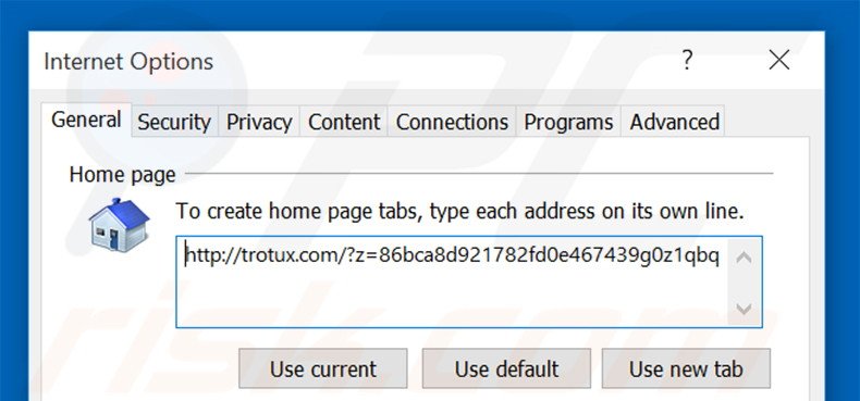 Verwijder trotux.com als startpagina in Internet Explorer
