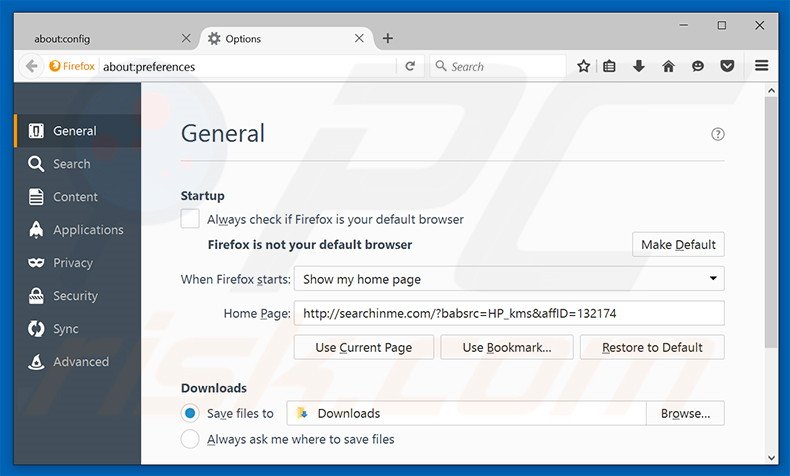 Verwijder searchinme.com als startpagina in Mozilla Firefox