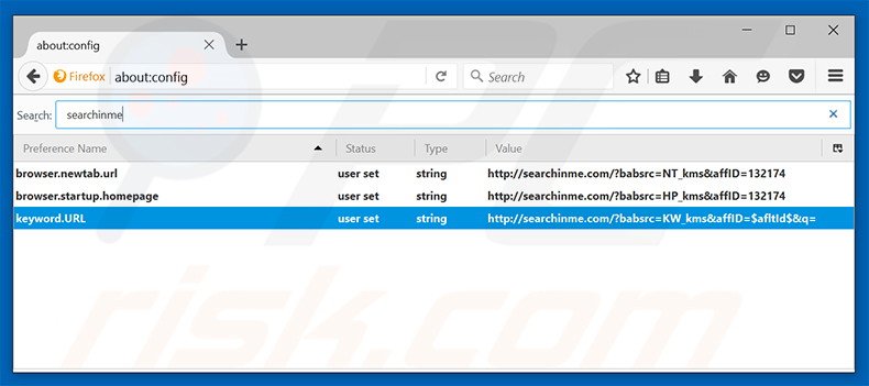 Verwijder searchinme.com als standaard zoekmachine in Mozilla Firefox