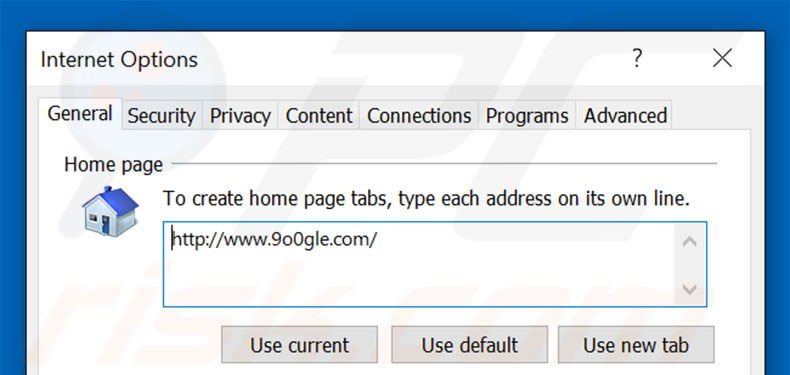 Verwijder 9o0gle.com als startpagina in Internet Explorer