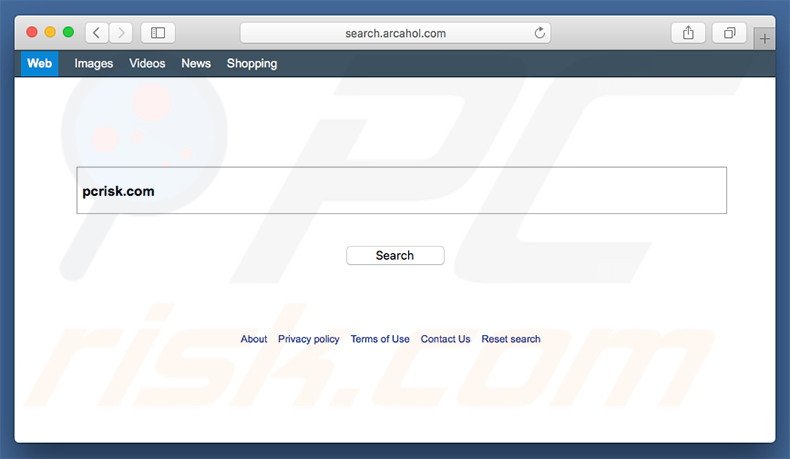 search.arcahol.com browser hijacker op een Mac computer
