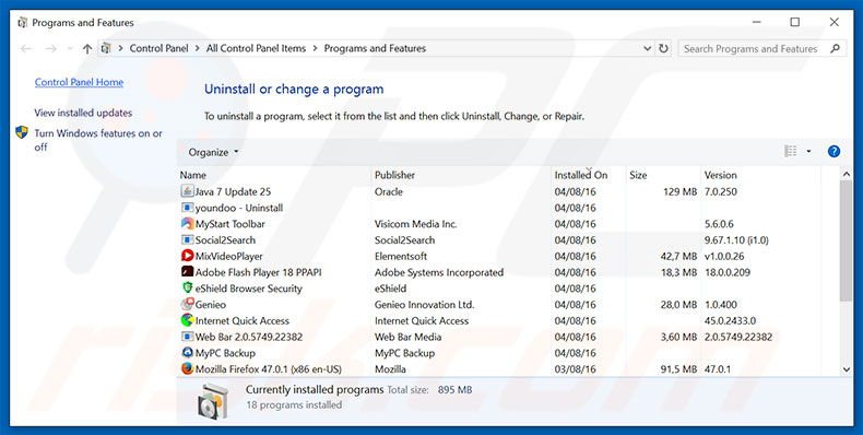 BLOCK due to Suspicious Activities adware verwijdering via configuratiescherm