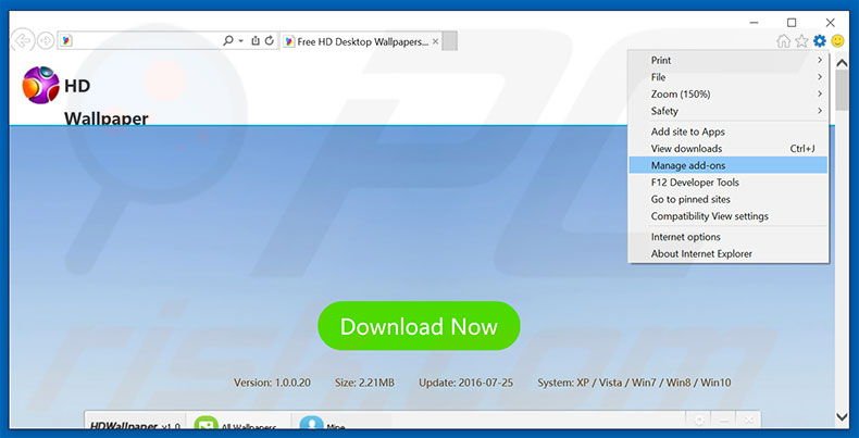 Verwijder de HDWallpaper advertenties uit Internet Explorer stap 1