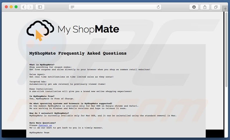 My ShopMate website's faq