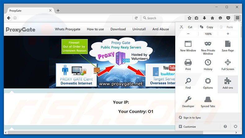 Verwijder de ProxyGate advertenties uit Mozilla Firefox stap 1