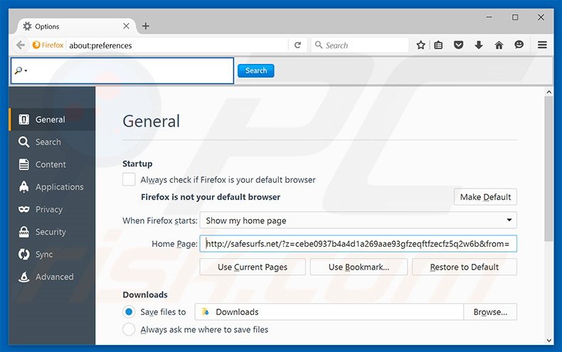 Verwijder safesurfs.net als startpagina in Mozilla Firefox