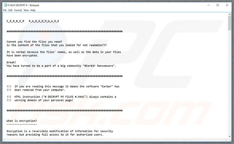 Cerber3 ransomware tekstbestand