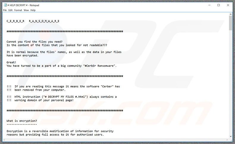Cerber3 ransomware tekstbestand