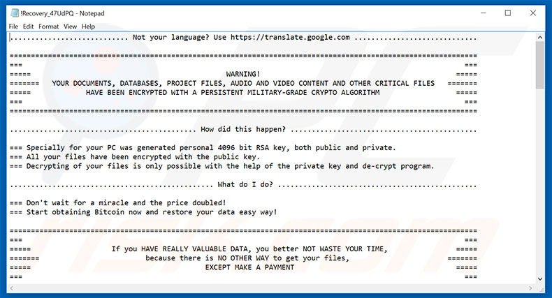 Cry ransomware tekstbestand