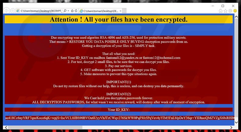 Fantom ransomware html-bestand