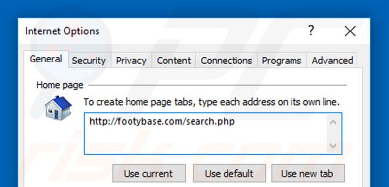 Verwijder footybase.com als startpagina in Internet Explorer