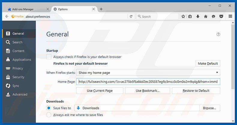 Verwijder fullsearching.com als startpagina in Mozilla Firefox