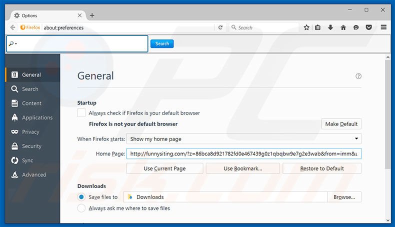 Verwijder funnysiting.com als startpagina in Mozilla Firefox