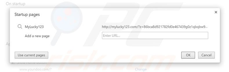 Verwijder mylucky123.com als startpagina in Google Chrome