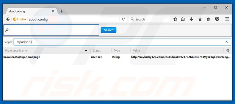 Verwijder mylucky123.com als standaard zoekmachine in Mozilla Firefox