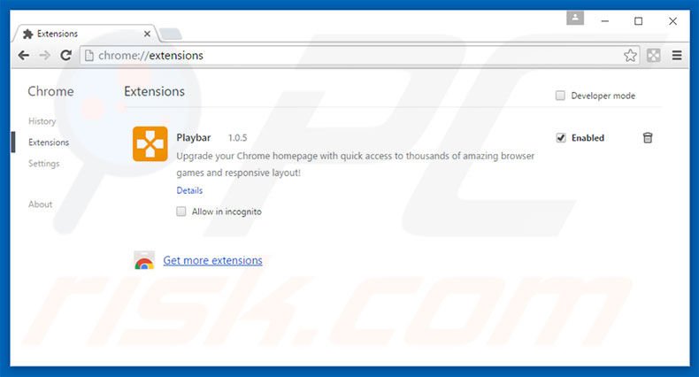 Verwijder aan play-bar.net gerelateerde Google Chrome extensies