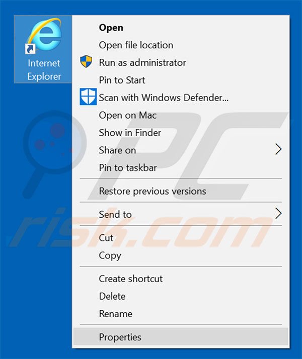Verwijder tab4you.com als doel van de Internet Explorer snelkoppeling stap 1