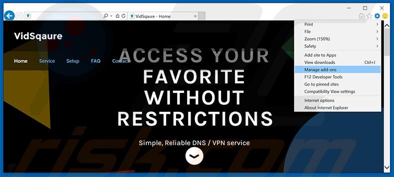 Verwijder de VidSqaure advertenties uit Internet Explorer stap 1