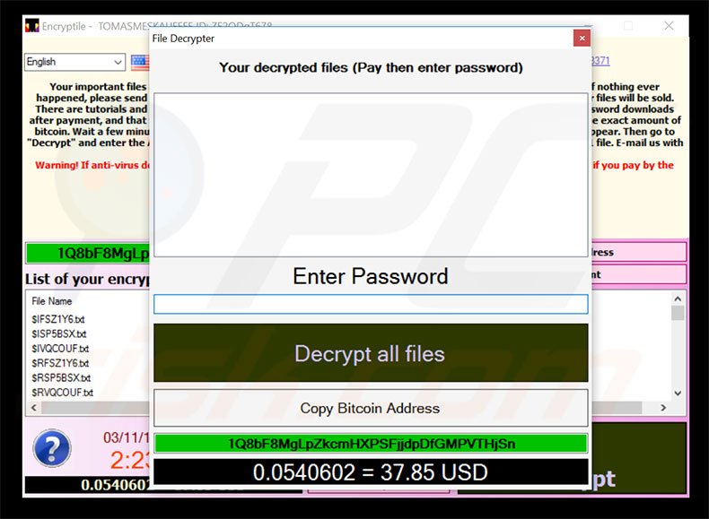EncrypTile ransomware website
