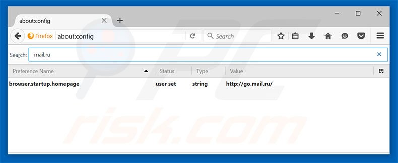 Verwijder go.mail.ru als standaard zoekmachine in Mozilla Firefox