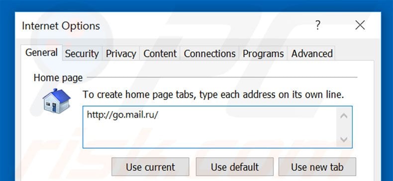 Verwijder go.mail.ru als startpagina in Internet Explorer