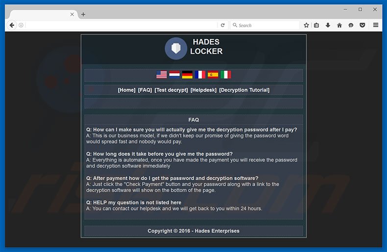 Hades Locker ransomware website FAQ