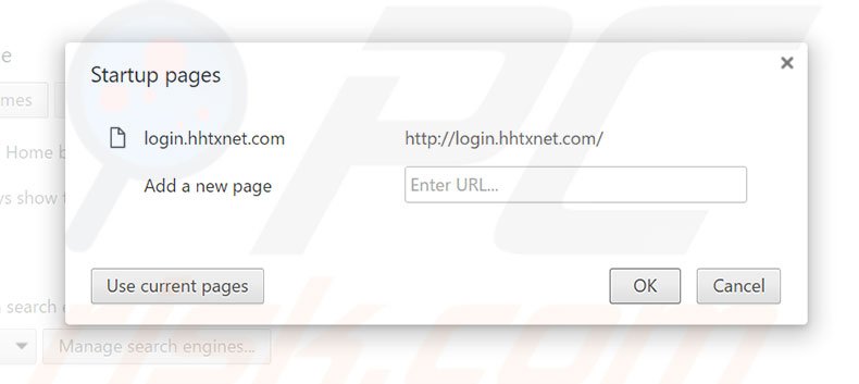 Verwijder login.hhtxnet.com als startpagina in Google Chrome