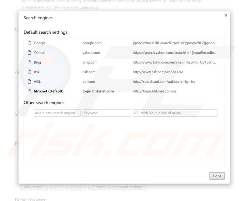 Verwijder login.hhtxnet.com als standaard zoekmachine in Google Chrome