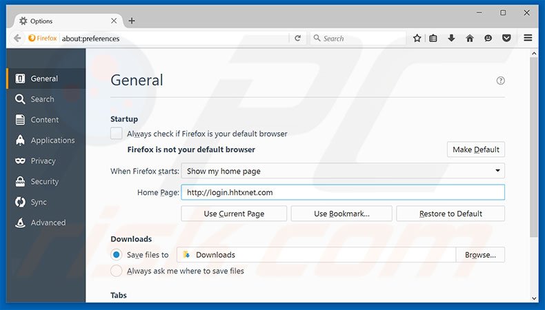 Verwijder login.hhtxnet.com als startpagina in Mozilla Firefox