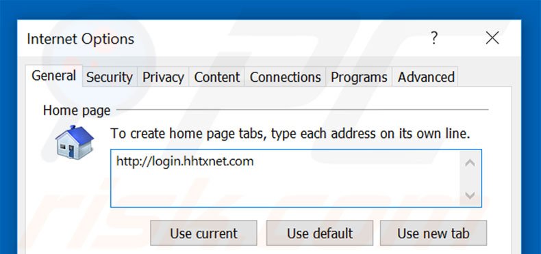Verwijder login.hhtxnet.com als startpagina in Internet Explorer 