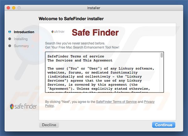 Misleidende installer die search.safefinderformac.com promoot