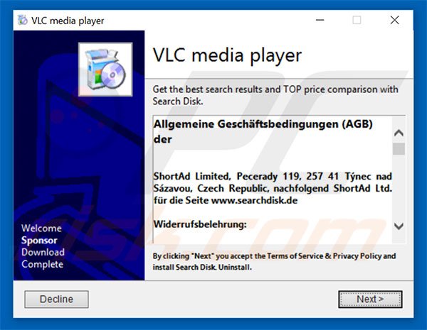 Misleidende software installer gebruikt om Search Disk browser hijacker te promoten