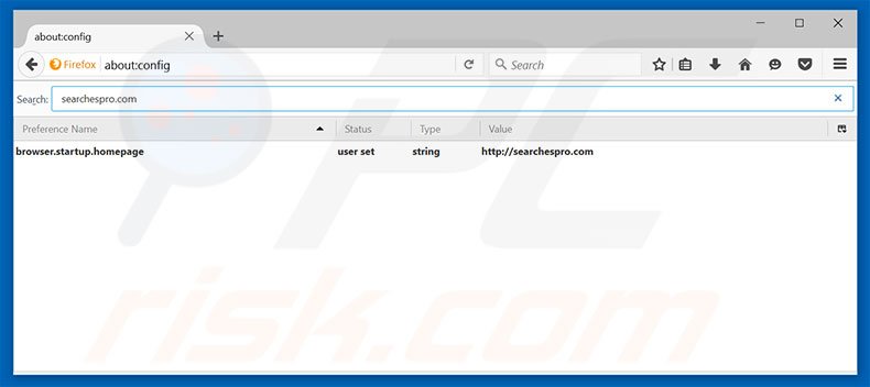 Verwijder searchespro.com als standaard zoekmachine in Mozilla Firefox