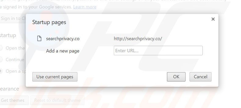 Removing searchprivacy.co from Google Chrome homepage