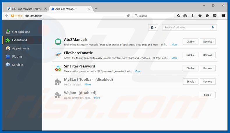 Verwijder de Traffic Exchange advertenties uit Mozilla Firefox stap 2