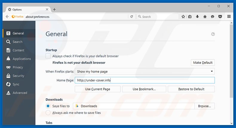 Verwijder de under-cover.info startpagina uit Mozilla Firefox 