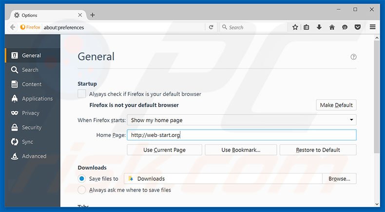 Verwijder web-start.org als startpagina in Mozilla Firefox