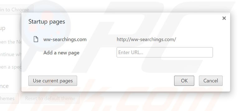 Verwijder ww-searchings.com als startpagina in Google Chrome
