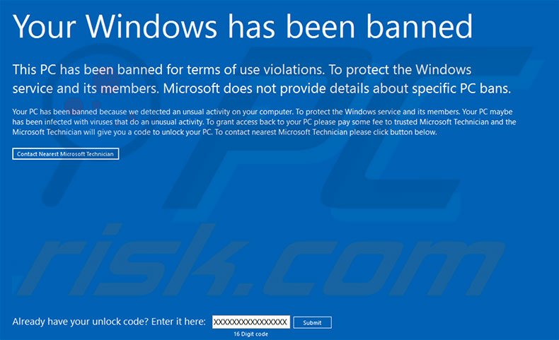 Your Windows has been banned oplichting