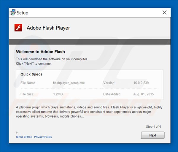 Adobe Flash Player Update scam installer