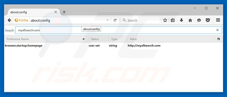 Verwijder myallsearch.com als standaard zoekmachine in Mozilla Firefox